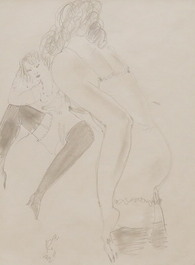 20th century school, pencil, study of two nude women, indistinctly signed and dated, 28 x 20cm. Condition - good